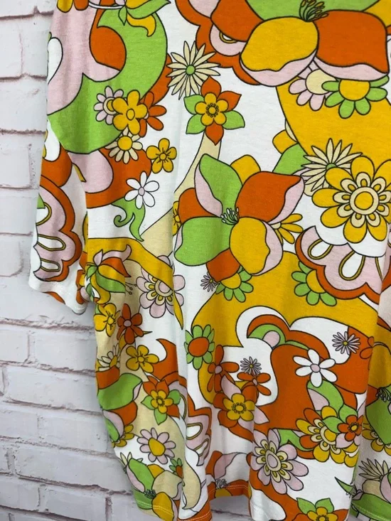 Zara Retro Floral Short Sleeve Top - Orange, Yellow, Green, Pink, White - Picture 4 of 4